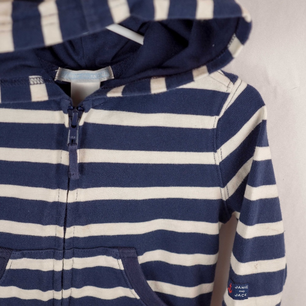 Janie and Jack Boys Striped Zip Up Hoodie 12/18M.